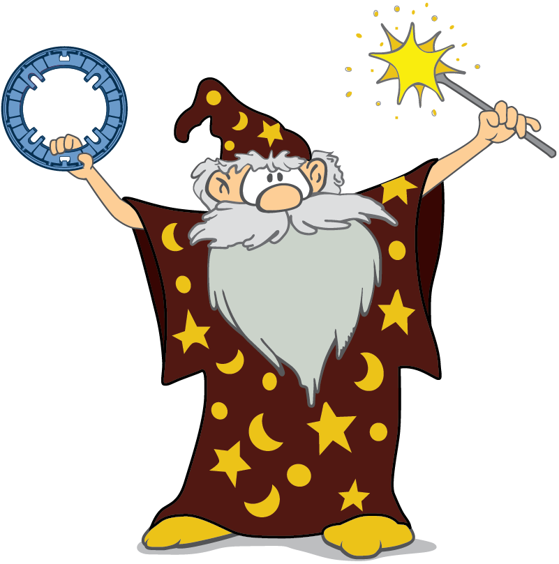 Ask the Drain Wizard - Robed wizard holding a wand in one hand and a drain part in the other
